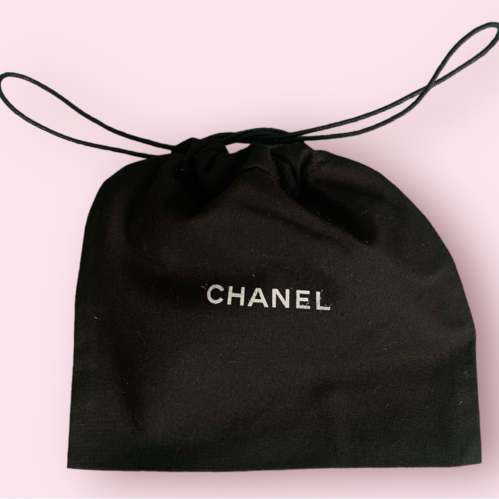 Chanel Makeup Jewelry Pouch Black Drawstring Bag 7” X 7”